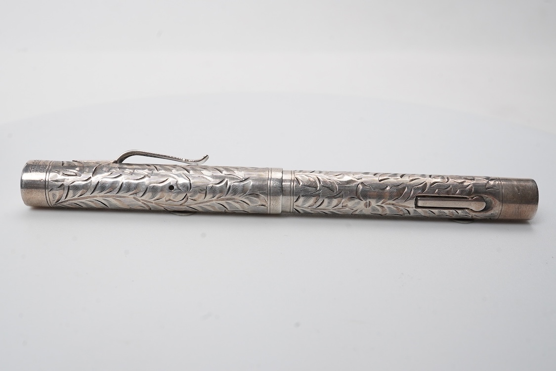A rare Wahl Eversharp hand engraved lever fill fountain pen, fitted with No.3 14ct. gold flexible nib